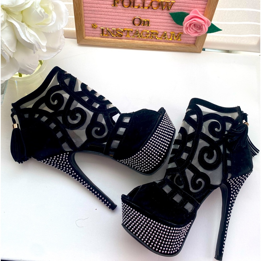 Black Open Toe High Heeled Boots. Once only once.